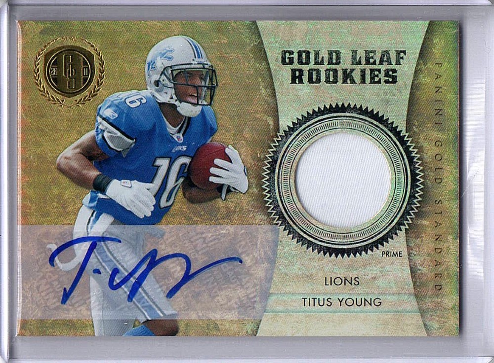 Titus Young 2011 Gold Standard Gold Leaf Rookies Patch Auto Lions