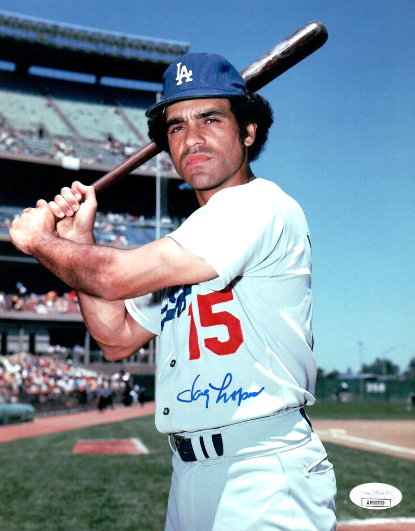 DAVEY LOPES LOS ANGELES DODGERS ACTION SIGNED 8x10