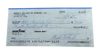 Weeb Ewbank Signed Autographed Bank Check Legendary Coach Jets JSA ...