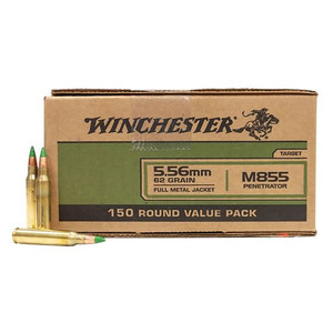 Winchester M855 62 gr Green Tip FMJ 5.56x45mm Ammunition 150 Rounds