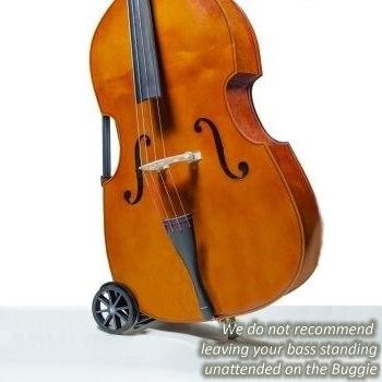Upright Bass Buggie Bass Transporter (Bass Buggy), with bass - with note - We do not recommend leaving your bass standing unattended on the Buggie