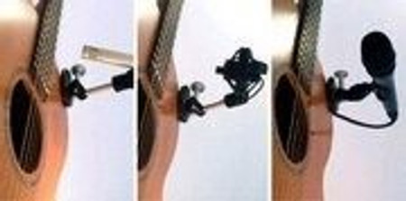 H-Clamp Acoustic Guitar and Studio Microphone Mounts by Xploraudio, on guitar with several different mics