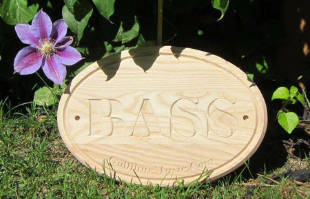 BASS oval logo, recreated in wood