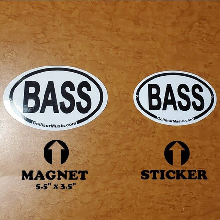 Decorative BASS Oval Logo Magnet, size comparison to our vinyl sticker