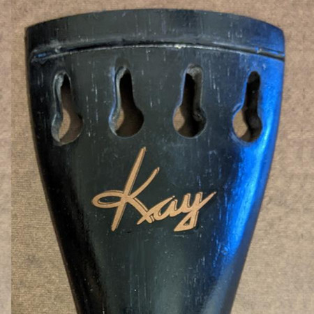 Authentically designed and printed waterslide decal logo for Kay Bass Tailpiece - Script with Shadow Design on Tailpiece