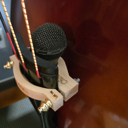 Choice Products Wooden Microphone Holder for Bass - on bass (mic not included) - alternate view