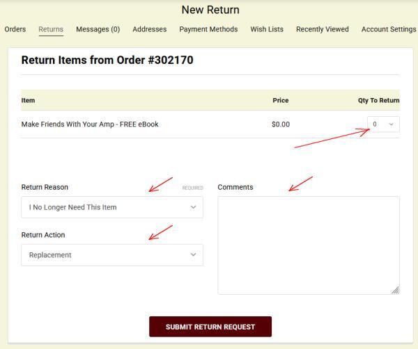 returns - final page for instructions