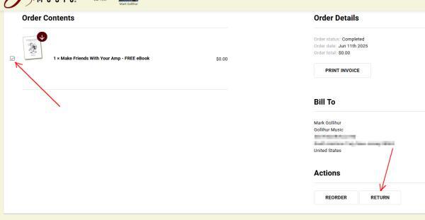 Returns - selecting the items to return