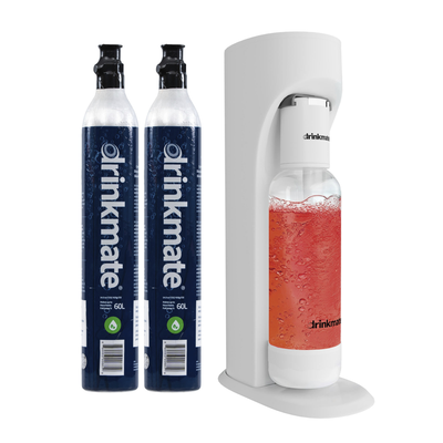 Drinkmate OmniFizz Drinks Carbonator & 2 CO2 Cylinders in Classic White