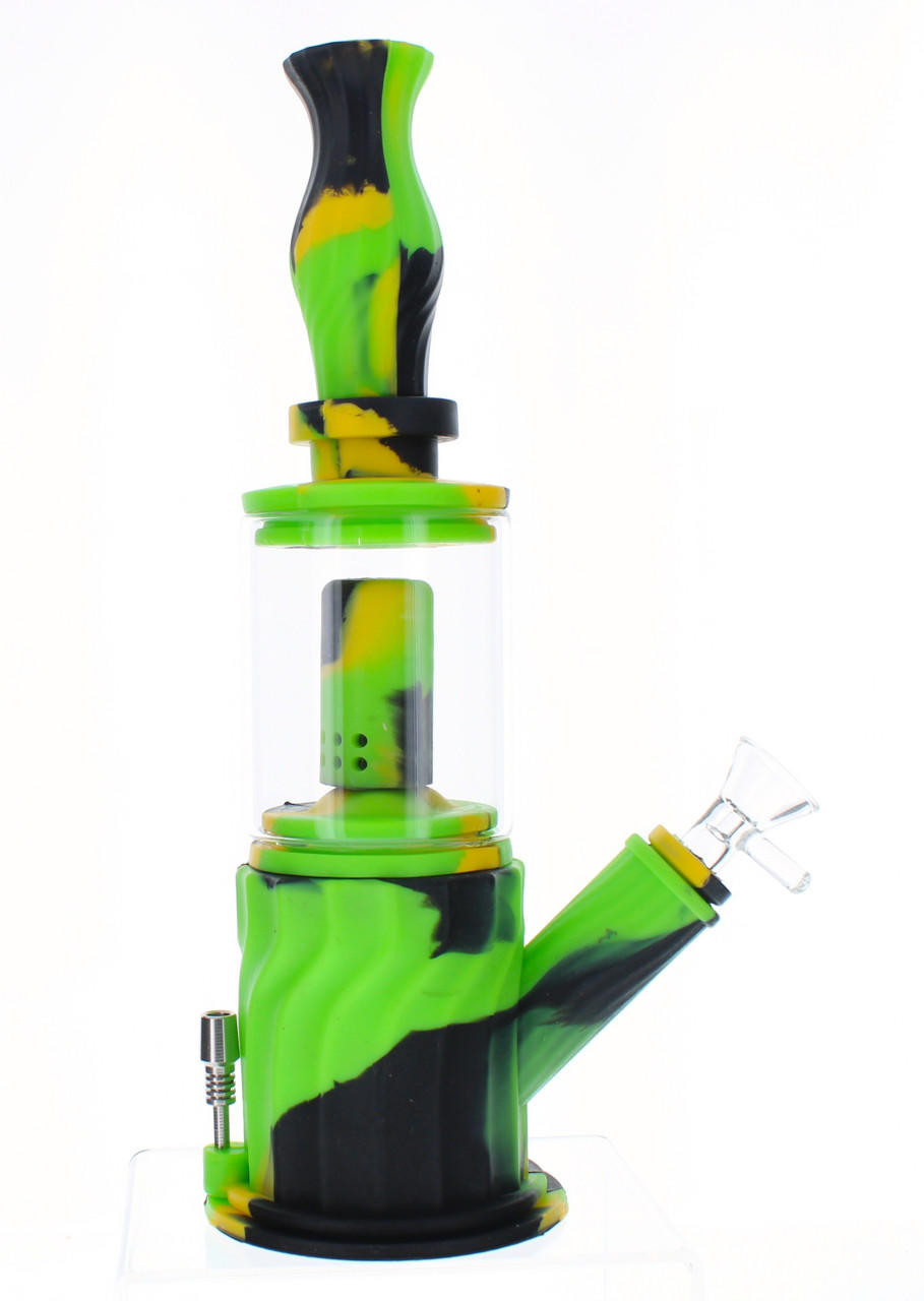 11 4 in 1 Silicone Glass Hybrid Water Pipe, Nectar Collector, & Mini Rig -  Camo