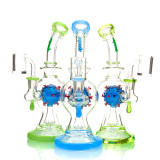  10" Glass Virus Perc Dab Rig: Colored Accents - Assorted Colors 