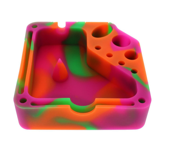  Square Silicone Dab Station - Orange, Pink, and Green 