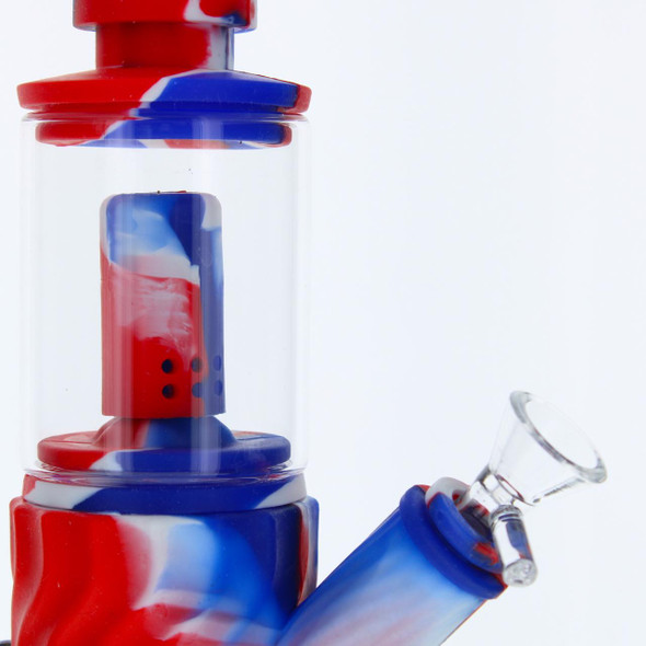 VapeBrat 11" 4 in 1 Silicone Glass Hybrid Water Pipe, Nectar Collector, & Mini Rig - Red, White & Blue 
