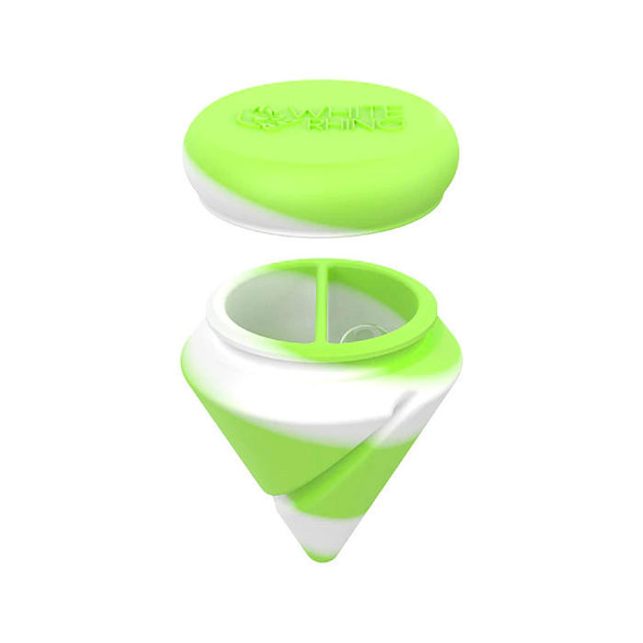  White Rhino Silicone Diamond Spinner Carb Cap: Wax Jar + Terp Pearl - Glow Green and White 