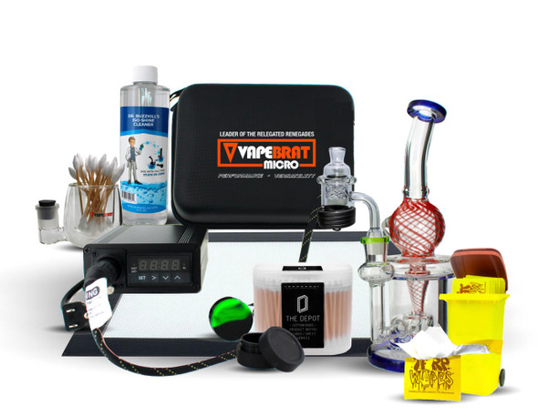  VapeBrat Micro Enail Starter Kit: Swirl Recycler Rig with Quartz Bucket 25mm and Enail Dab Cleaning Kit 