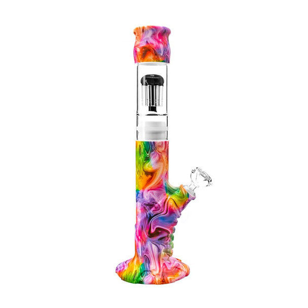  15" Tie Dye Swirl Detachable Silicone Bong with 10 Arm Tree Perc 