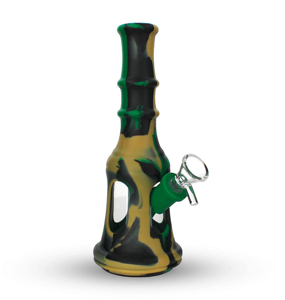  8" Black & Army Green Liberty Bell Hybrid Glass Silicone Bong 
