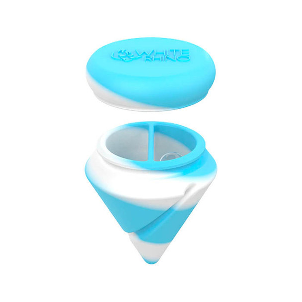  White Rhino Silicone Diamond Spinner Carb Cap: Wax Jar + Terp Pearl - Glow Blue and White 
