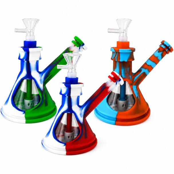 6" Silicone Glass Hybrid Beaker Bottom Water Pipe