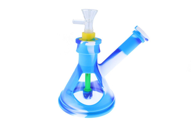  6" Silicone Glass Hybrid Beaker Bottom Water Pipe Blue & White 