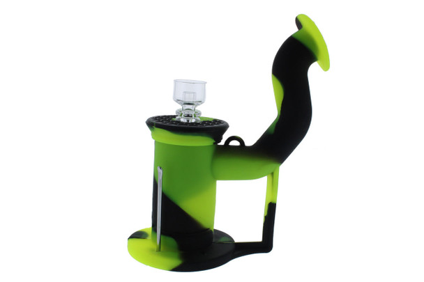 Silicone Dab Rig Waterpipe Kit with Quartz Nail - Black & Lime Green 