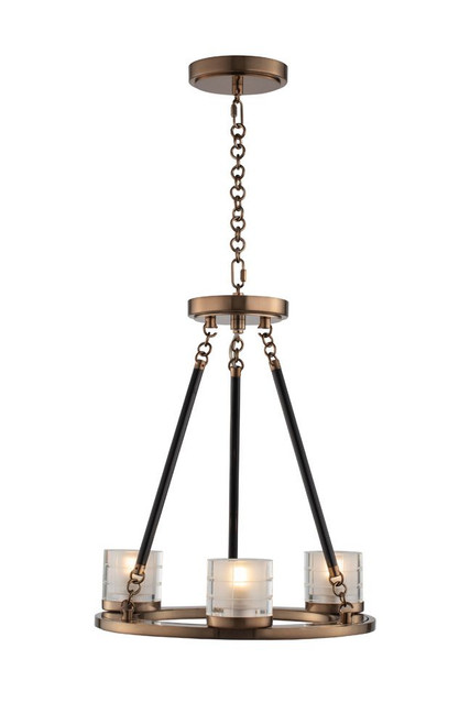 Tobias 3 LED Light Sophisticated Chandelier in Brass and Glass Shade