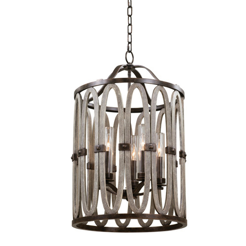 Amara Hand Forged Wrought Iron Gold 19 Inch Indoor/Outdoor Foyer Pendant Lighting w/ Hand Painted Accents