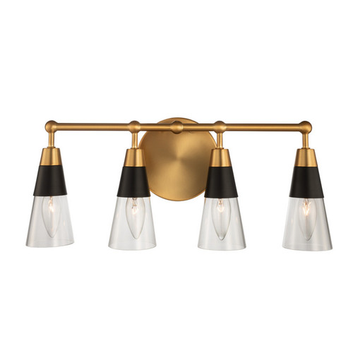 Ciro Mid Century Modern Matte Black and Brass 4 ADA Bathroom Vanity Light Fixture