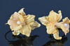 18K Yellow Gold Orchid Ear Screw Backs, Pearl Set, Circa 1940