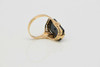14K Yellow Gold Retro Onyx Filigree Ring, Diamond Center, Ring Size 7
