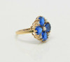 14K Yellow Gold Blue Stone & Pearl Heart Ring Circa 1950, Size 6.25