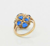 14K Yellow Gold Blue Stone & Pearl Heart Ring Circa 1950, Size 6.25