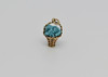 14K Yellow Gold Woven Basket Charm, Blue Beads Inside, Circa 1950