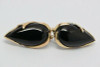 14K Yellow Gold Black Onyx Teardrop Omega Suds, Leaf Form Edges, Circa 1990