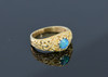 14K Yellow Gold Doublet Opal Cabochon Ring, Pierced Decoration, Size 7.25