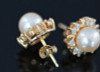 14K Yellow Gold Pearl and Diamond Halo Studs, 7mm Round Pale Peach Centers