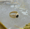 14K Yellow Gold Black Star Sapphire Ring with Center Split Shank, Size 8.5