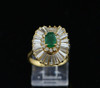 18K Yellow Gold Emerald and Diamond Cluster Ring Circa 1960's, Size 6