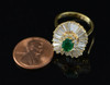 18K Yellow Gold Emerald and Diamond Cluster Ring Circa 1960's, Size 6