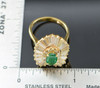 18K Yellow Gold Emerald and Diamond Cluster Ring Circa 1960's, Size 6