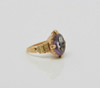 18K YG Amethyst Diamond and Victorian Inlaid Stone Ring Circa 1880 Size 7