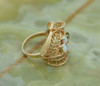 14K YG Opal and Green Tourmaline Ring Leaf Design Size 5.75 Circa 1970