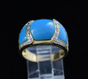 14K Yellow Gold Turquoise and Diamond Ring Circa 1990, Size 8