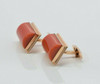 18K YG Coral Cabochon Cufflinks, Coral is set in a Gold Band, Circa 1960's