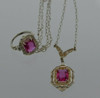 Sterling Silver Art Deco Ring & Lavalier 16" Necklace w/Pink Spinel, 1930's