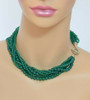 Tiffany & Co. Sterling Silver Green Onyx, 7 Strand Beaded Necklace 16" in length