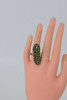 18K YG Pear and Square Shaped Emerald & Diamond Antique Style Ring, Size 6.5