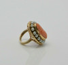 14K YG Coral Cameo and Pearl Ring, Classic Head Cameo w/pearl Surround, Size 7