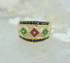 14K YG Emerald, Ruby, Sapphire and Diamond Band, Size 7, Circa 1990