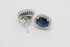 14K White Gold Sapphire and Diamond Halo Ear Studs, Modern, Approx 20 Diamonds
